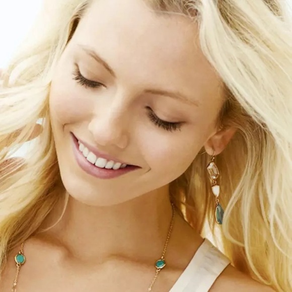 NWT Blue + Gold Stone Drop Earrings OR Green - Picture 3 of 8